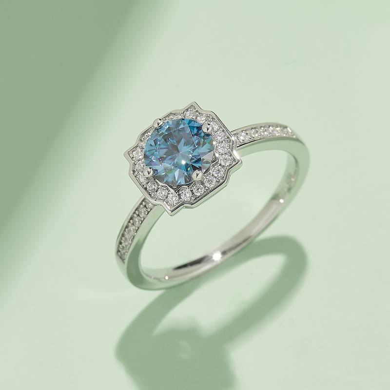 微镶海瑞S925银镀白金MoissaniteWomen's Ring1ctD级
